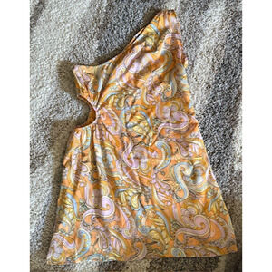 American Eagle One Shoulder Cut Out Dres Size M Y2K Retro Paisley Print Summer